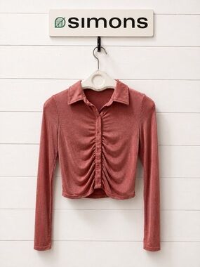 TWIK by SIMONS Pink Ruched Crop Top Size S